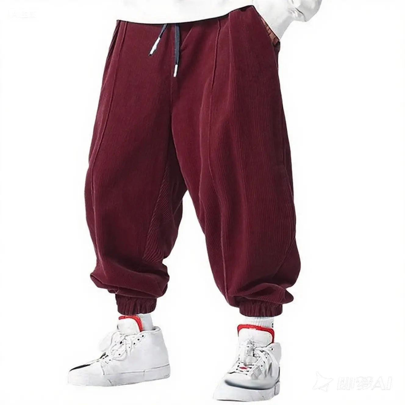 Pantalones casuales sueltos de hombre para otoño con cordón