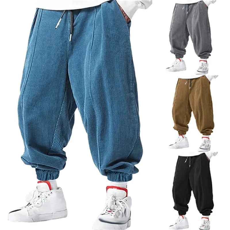Pantalones casuales sueltos de hombre para otoño con cordón
